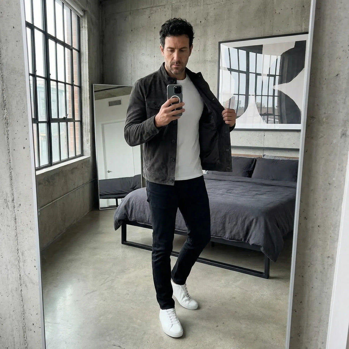 Chaqueta de ante para hombre, con bolsillos y estilo clásico atemporal