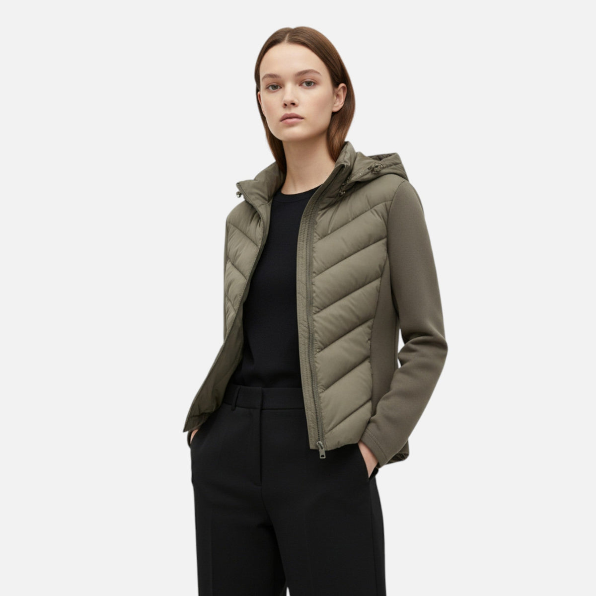 Doudoune longue femme capuche patchwork isolation hiver