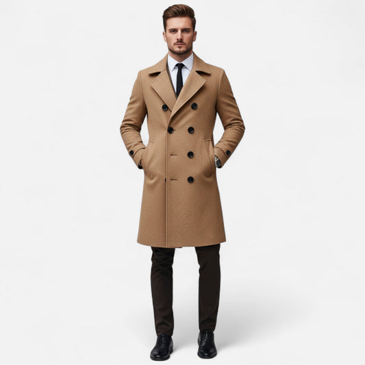 Abrigo largo de lana para hombre, cruzado y elegante, para el invierno