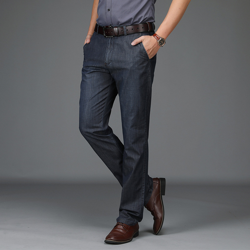 Vaqueros de denim elástico para hombre, corte clásico, cómodos y duraderos
