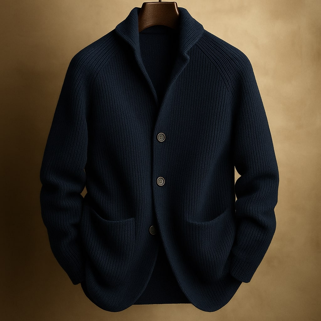 Cardigan homme laine côtelée col V chaleur stable élégant