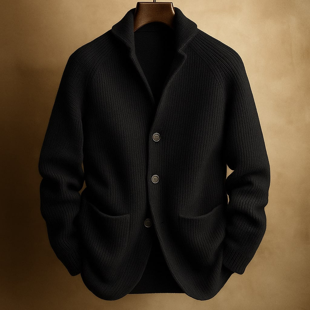 Cardigan homme laine côtelée col V chaleur stable élégant