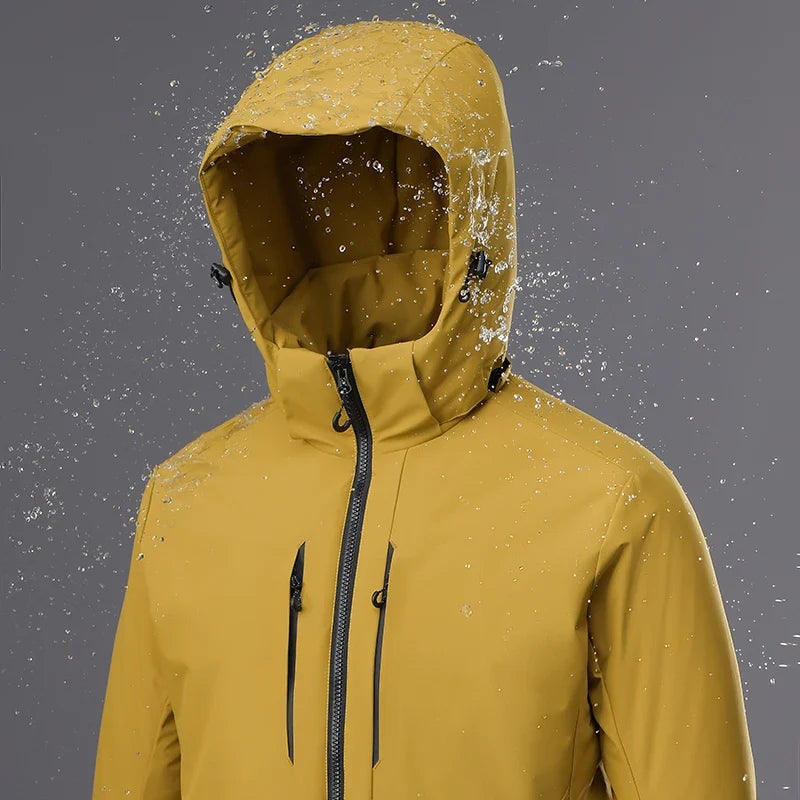 Chaqueta impermeable y cortavientos unisex, con capucha térmica y tratamiento antimanchas