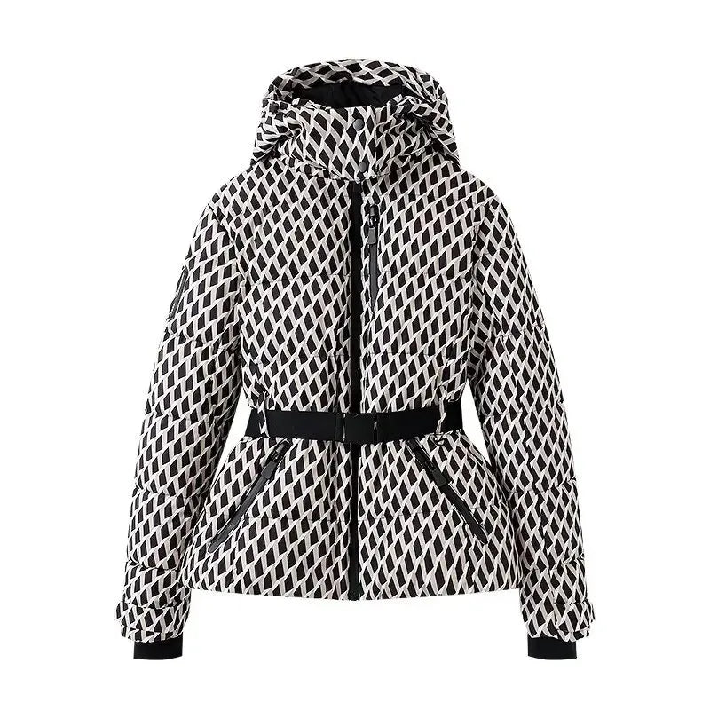 Doudoune femme capuche ceinturée slim coupe-vent taille haute