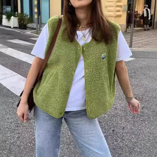 Veste peluche sans manches femme Camille légère décontractée