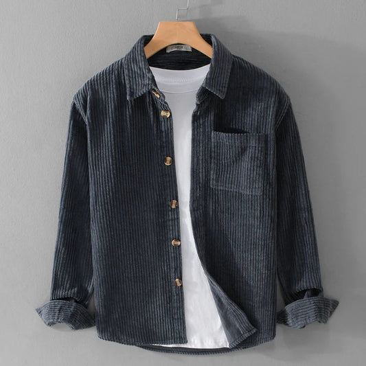 Men's corduroy shirt with classic collar and elegant style