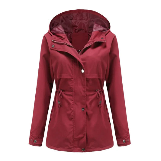 Cappotto impermeabile da donna con cappuccio, dal taglio classico, per l’inverno