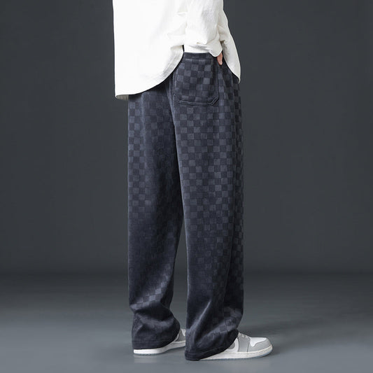 Pantalón de chándal de poliéster para hombre, de estilo urbano, con estampado de cuadros y corte holgado