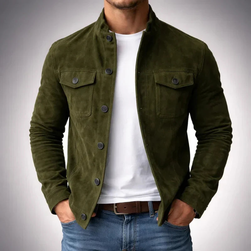 Chaqueta de ante para hombre, con bolsillos y estilo clásico atemporal