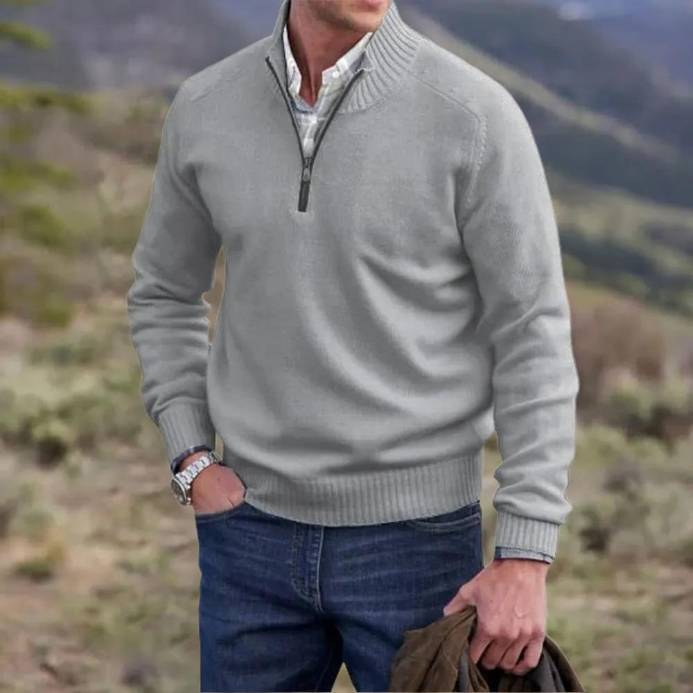 Men’s soft, warm, elegant casual cashmere zip-up sweater