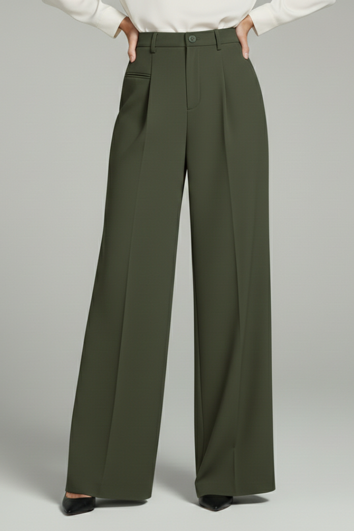 Pantaloni palazzo da donna con pinces frontali e tasche posteriori, dal taglio fluido