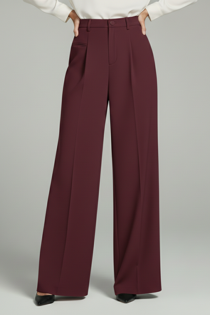 Pantaloni palazzo da donna con pinces frontali e tasche posteriori, dal taglio fluido