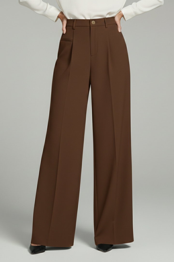 Pantaloni palazzo da donna con pinces frontali e tasche posteriori, dal taglio fluido