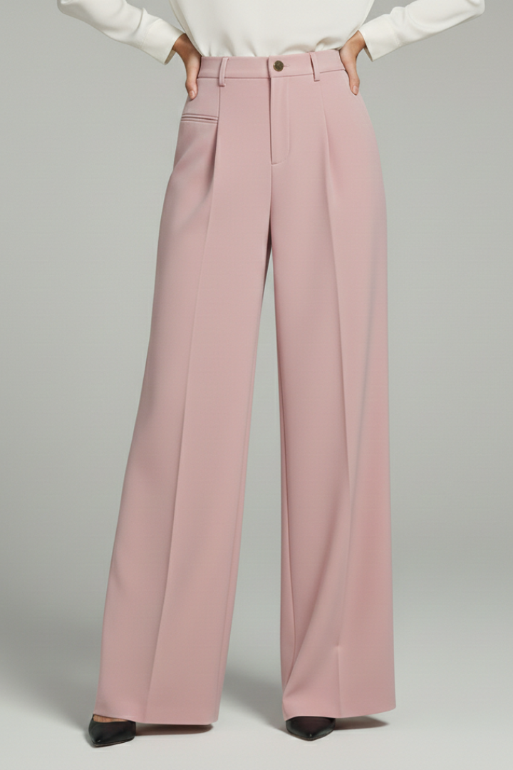 Pantaloni palazzo da donna con pinces frontali e tasche posteriori, dal taglio fluido