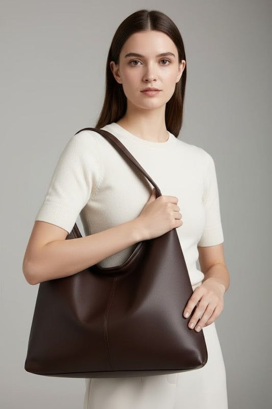 Bolso tote clásico de mujer de cuero sintético, compartimento interior grande