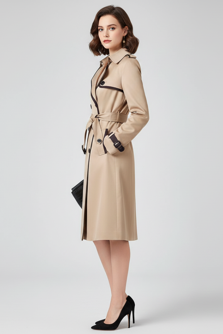 Gabardina texturizada para mujer, con cinturón y corte entallado, para otoño