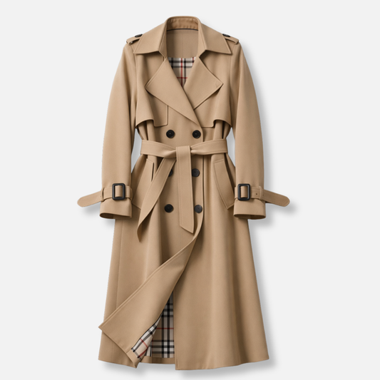 Women's city trench coat, adjustable belt, tailored fit, pockets