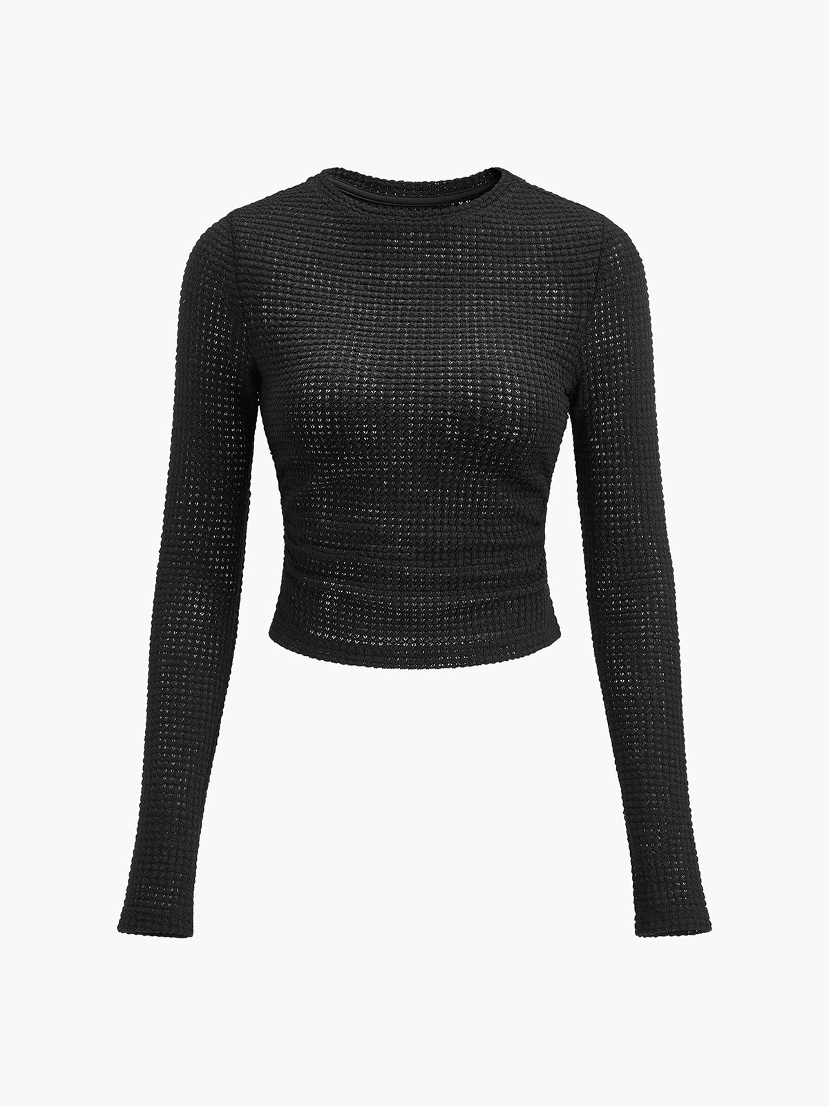 Top gaufré femme col rond manches longues thermique quotidien