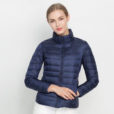 Women's quilted puffer jacket, stand-up collar, zip-up, winter protection
