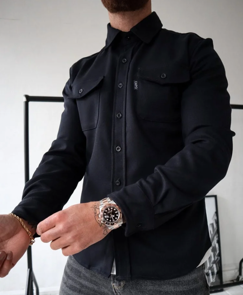 Men's button-up shirt jacket with chest pockets, casual and suitable for everyday wear