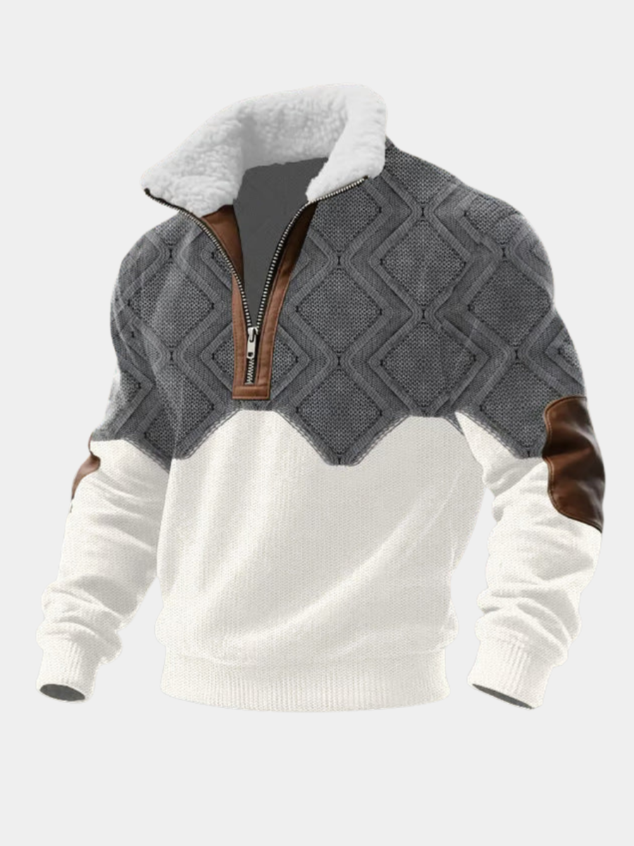 Men's warm lightweight fleece sweater, stand-up collar, outdoor activities