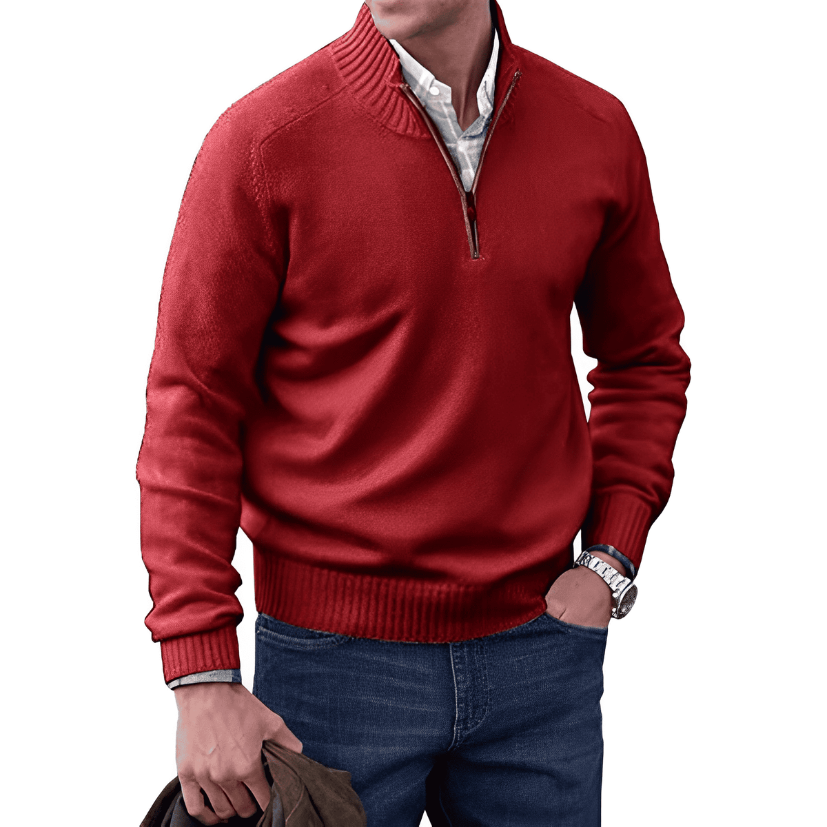 Men’s soft, warm, elegant casual cashmere zip-up sweater