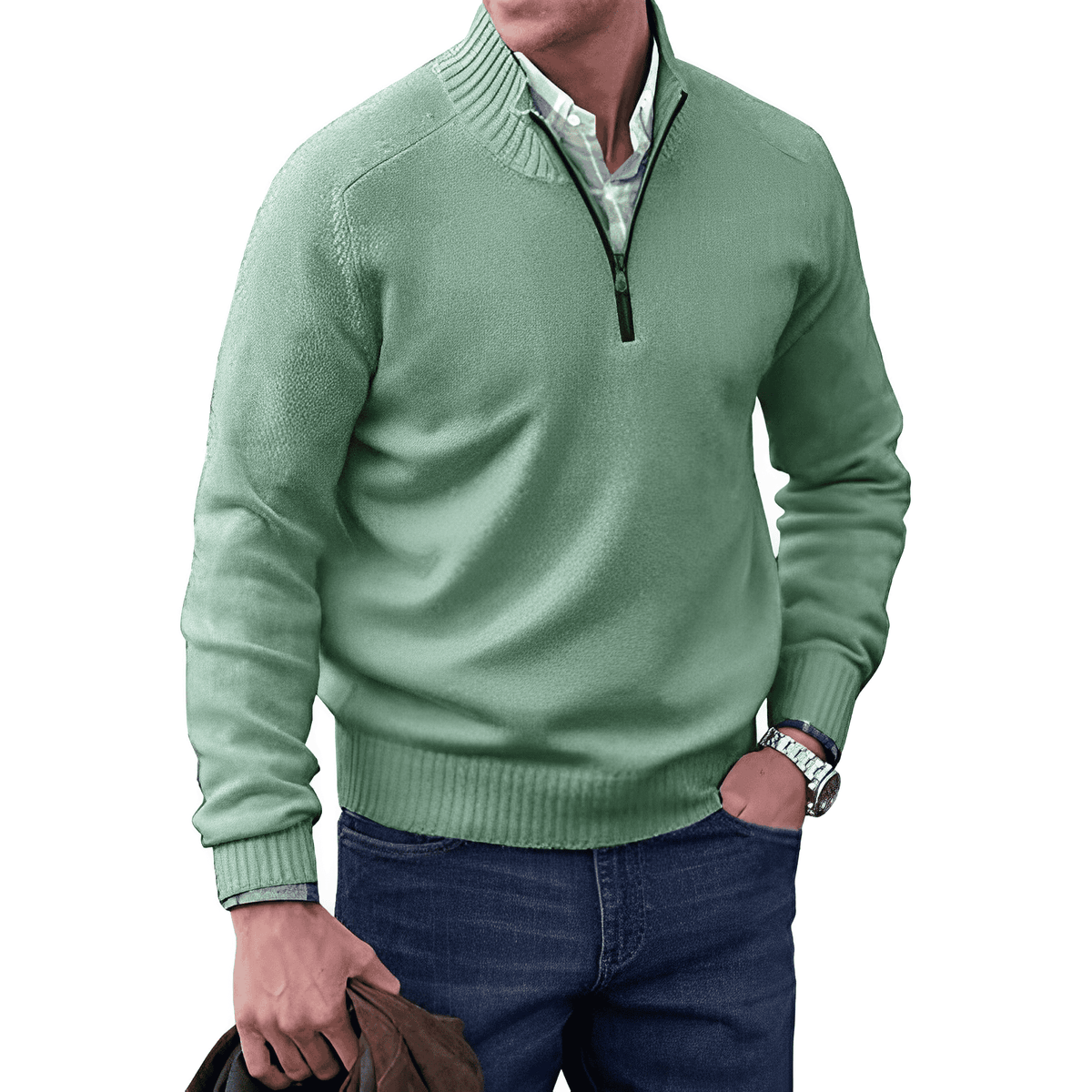 Men’s soft, warm, elegant casual cashmere zip-up sweater