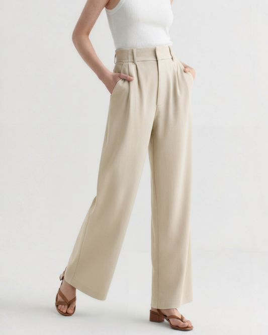 Pantalón de pierna ancha y cintura estructurada para mujer