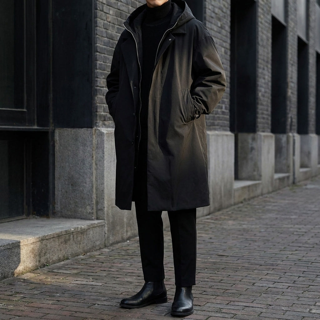 Klasický pánský kabát typu overcoat s přiléhavým střihem v nadčasovém stylu