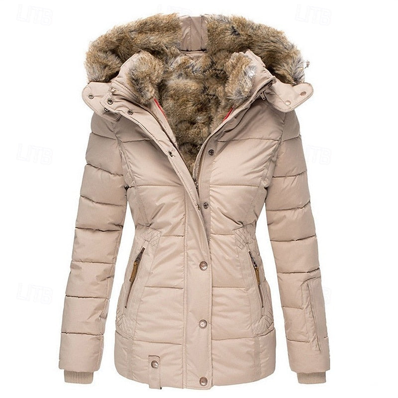 Manteau matelassé femme capuche amovible taille marquée poches