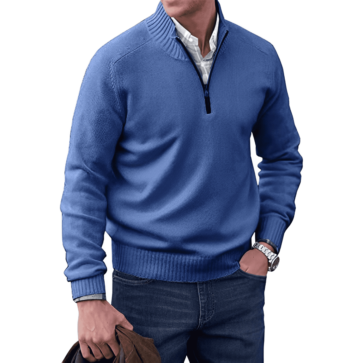Men’s soft, warm, elegant casual cashmere zip-up sweater