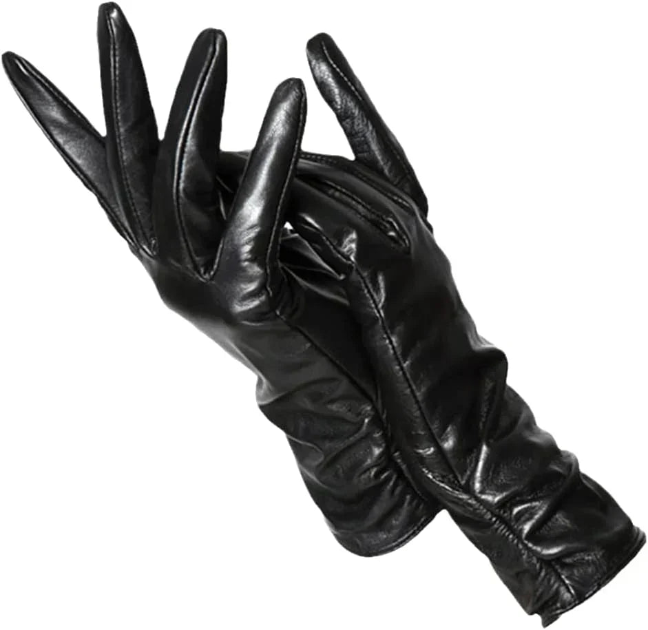 Guantes clásicos de cuero para mujer, con forro cálido, para invierno