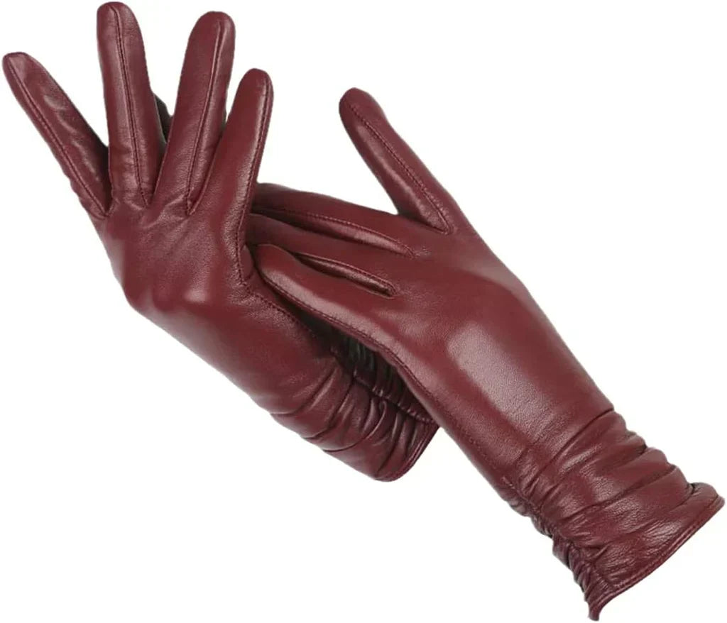 Guantes clásicos de cuero para mujer, con forro cálido, para invierno