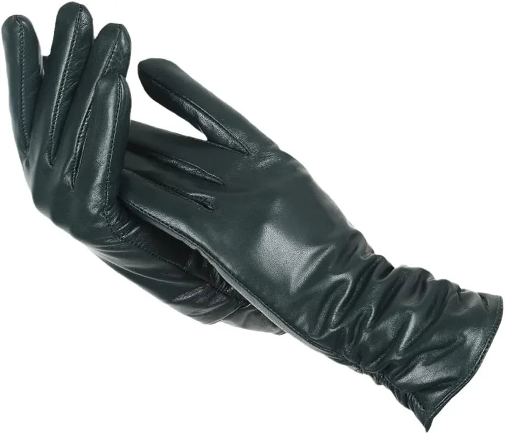 Guantes clásicos de cuero para mujer, con forro cálido, para invierno