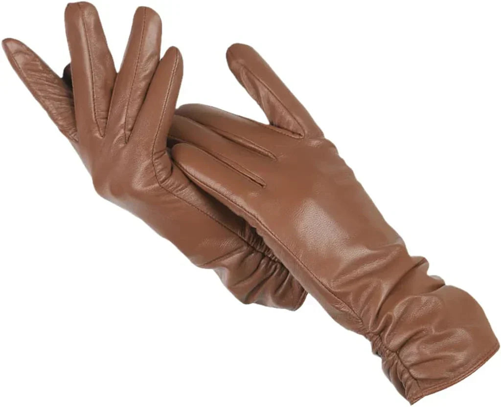 Guantes clásicos de cuero para mujer, con forro cálido, para invierno