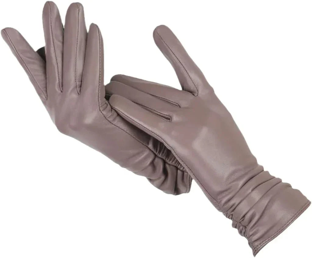 Guantes clásicos de cuero para mujer, con forro cálido, para invierno