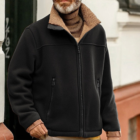 Chaqueta de hombre con cremallera, cuello alto de sherpa y corte informal elegante