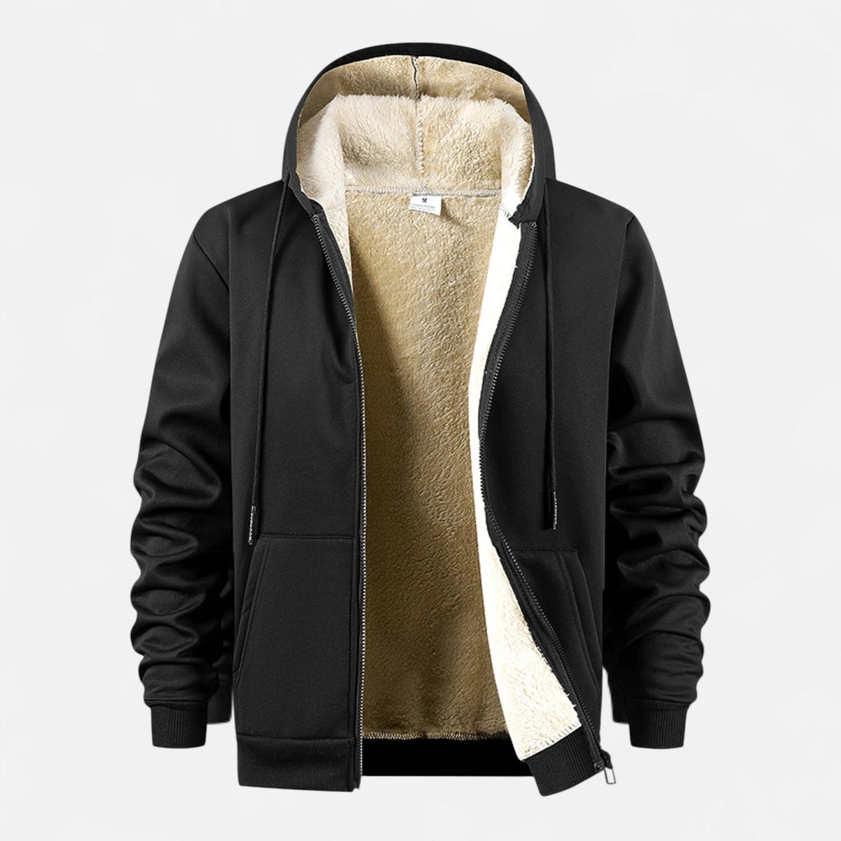 Men’s hooded zip-up jacket with fleece lining, winter comfort
