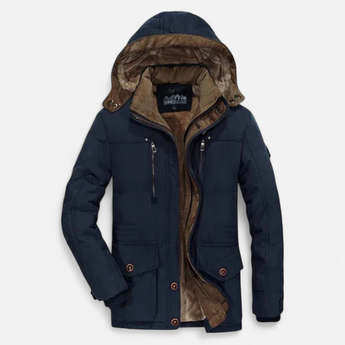 Men's thick quilted parka with hood, elegant style for extreme cold