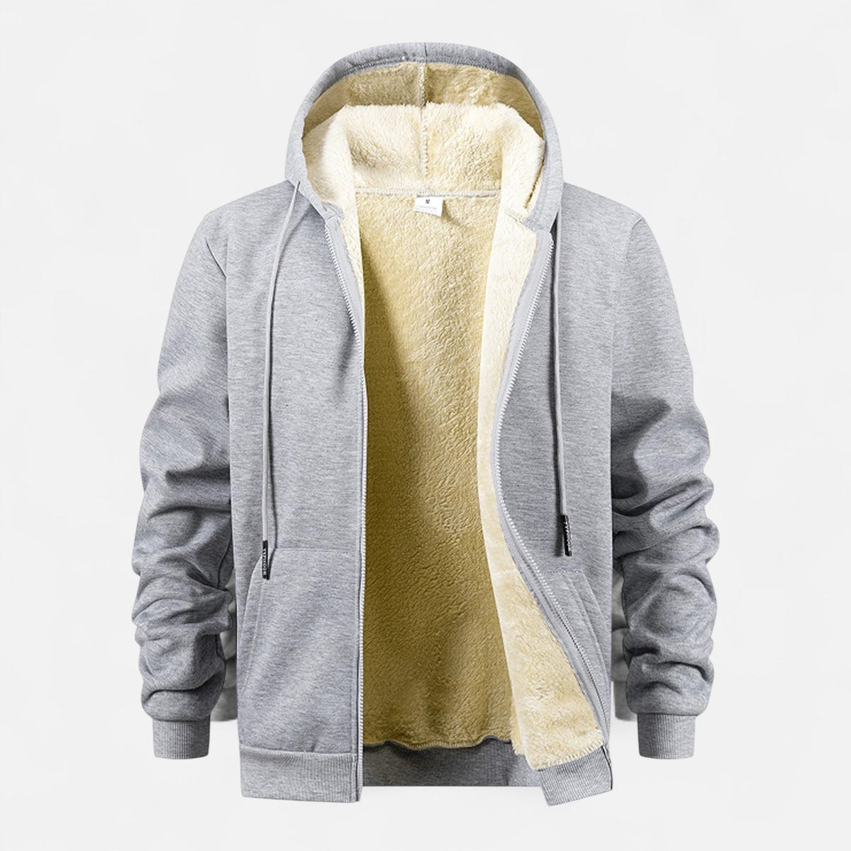 Men’s hooded zip-up jacket with fleece lining, winter comfort
