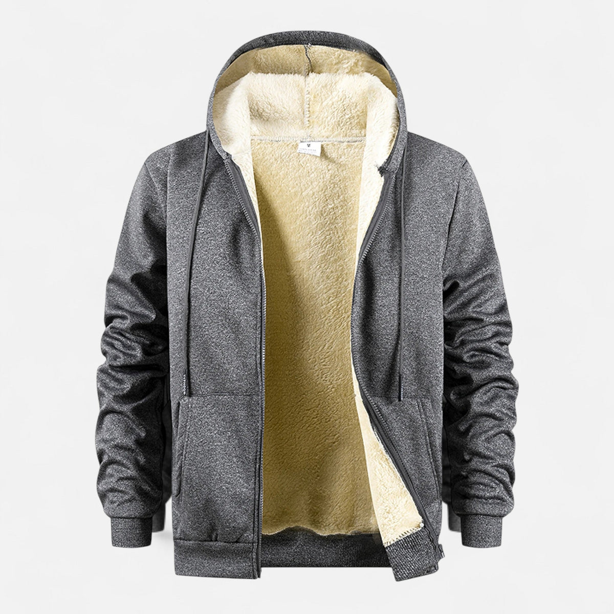 Men’s hooded zip-up jacket with fleece lining, winter comfort