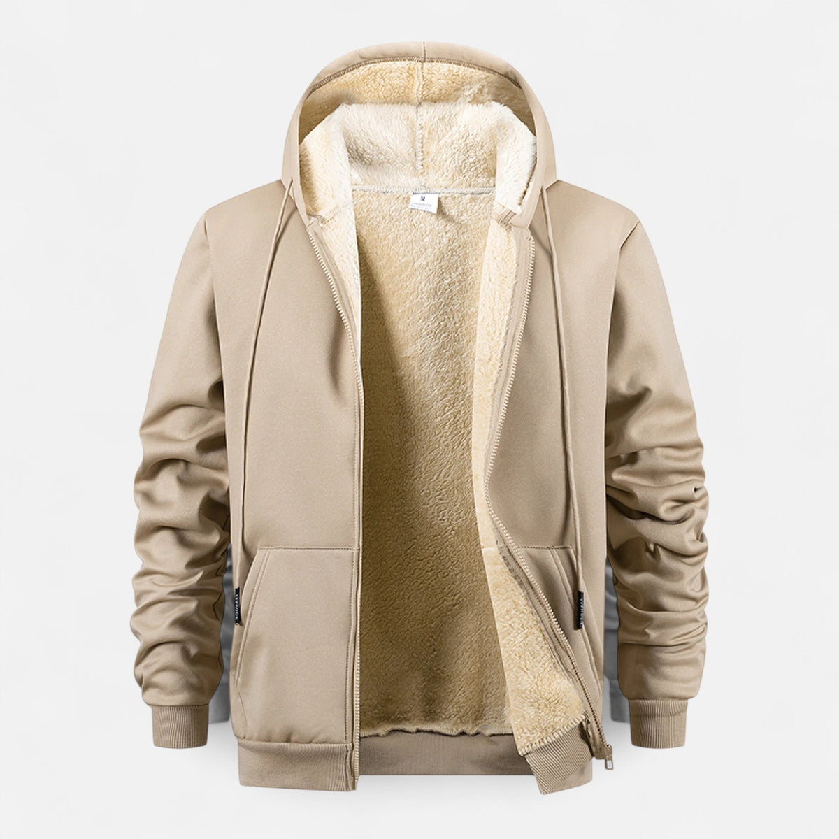 Men’s hooded zip-up jacket with fleece lining, winter comfort