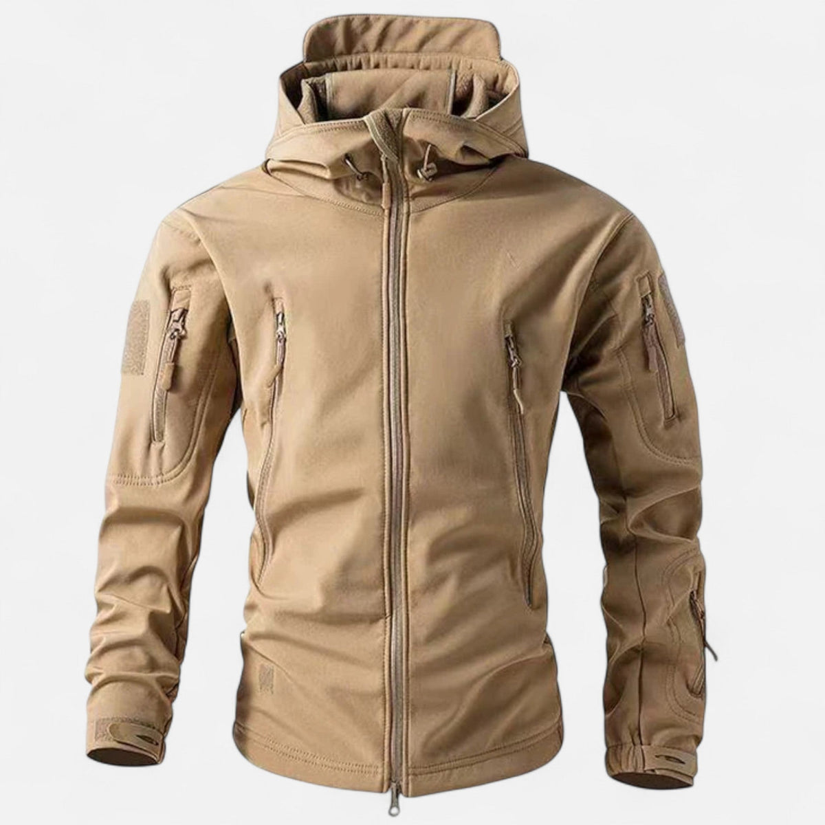 Men’s breathable waterproof softshell jacket with hood for outdoor wear