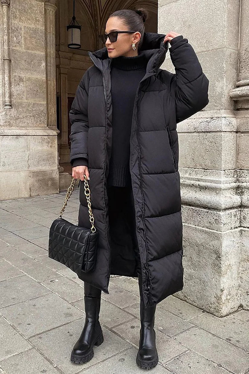Doudoune longue femme hiver isolée capuche couvre-cuisses