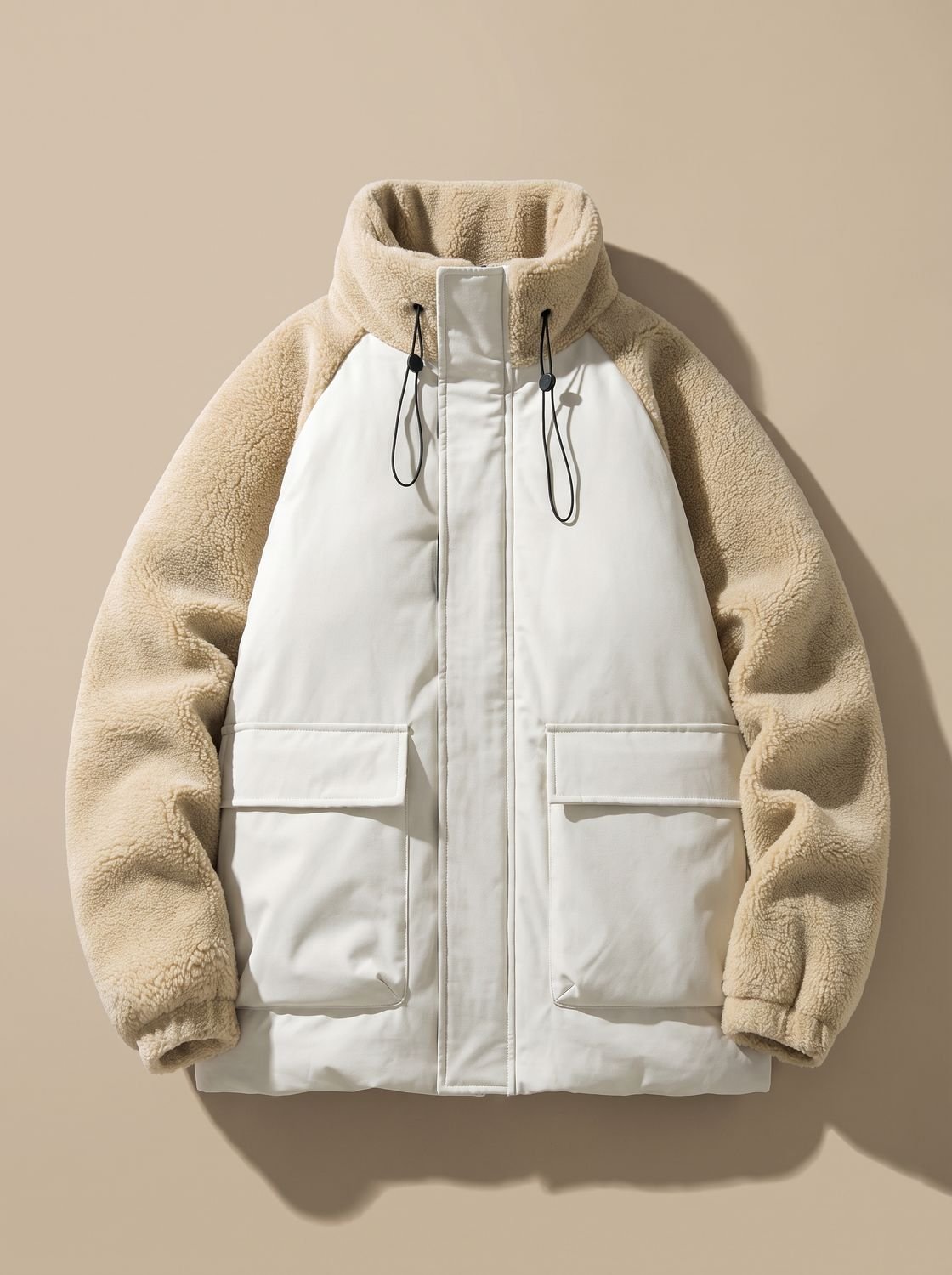 Veste sherpa homme col montant panneaux contrastés poches quotidien