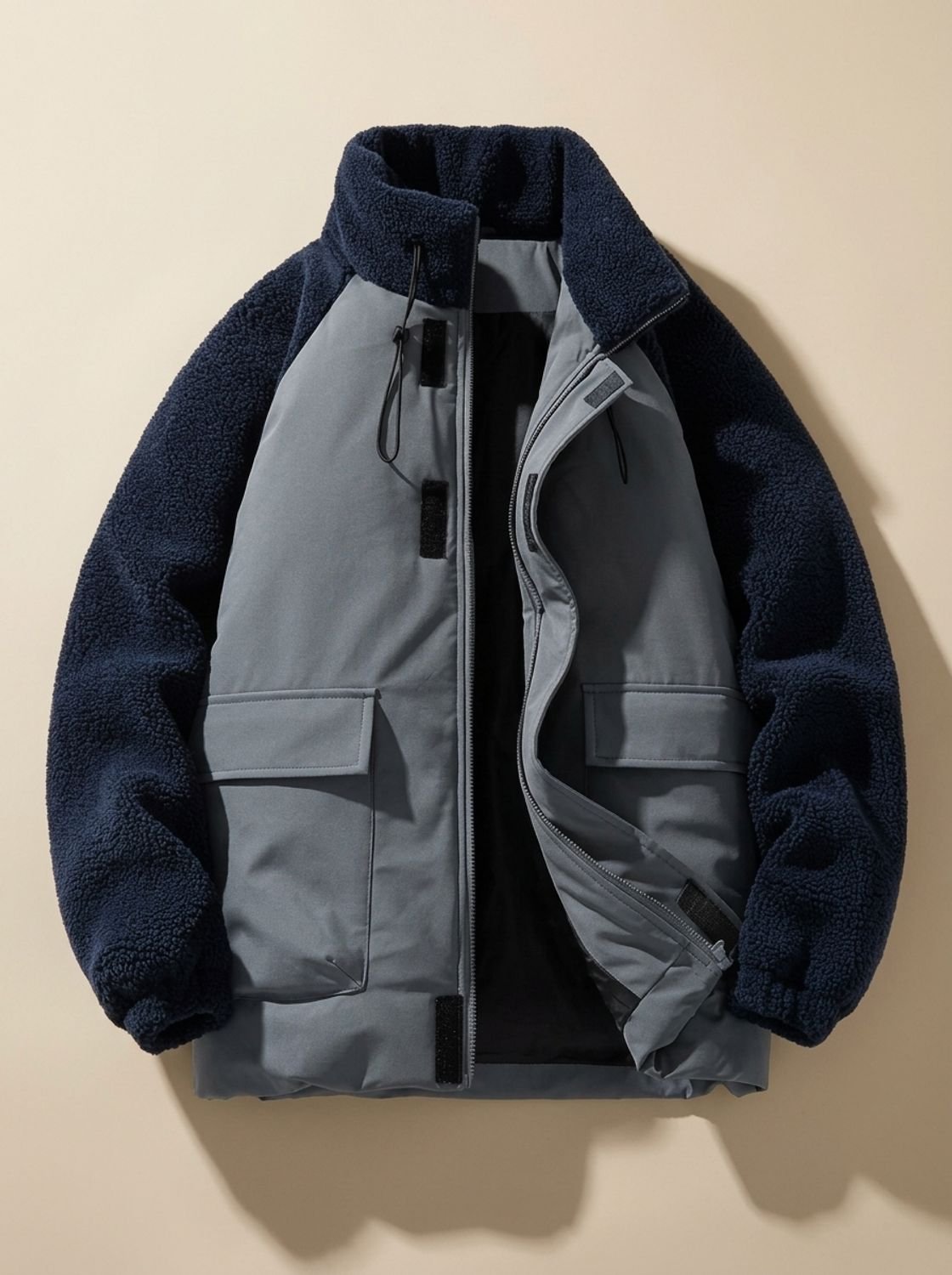 Veste sherpa homme col montant panneaux contrastés poches quotidien