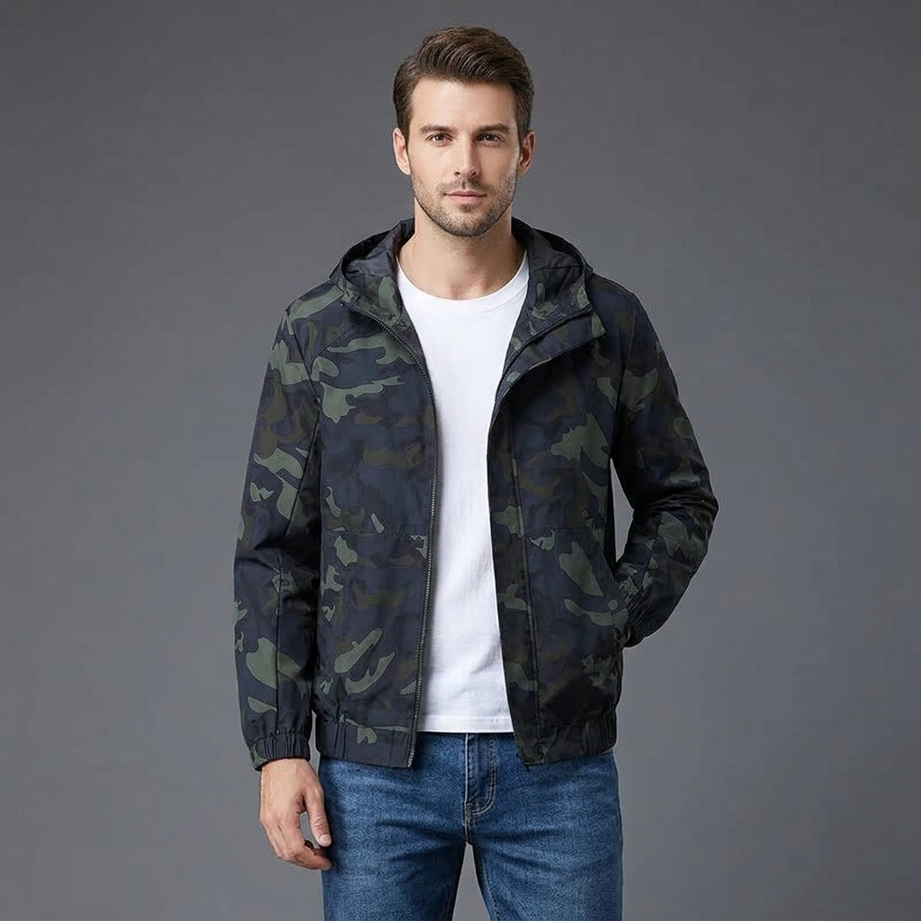 Odolná pánská maskáčová bunda ve vojenském outdoorovém stylu