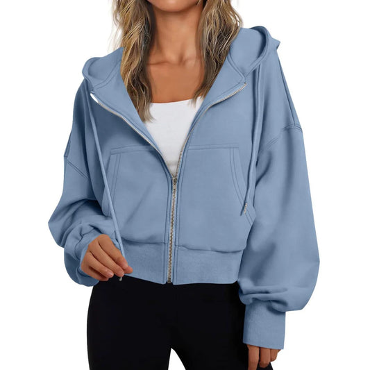 Felpa da donna con cappuccio e zip integrale, foderata in pile