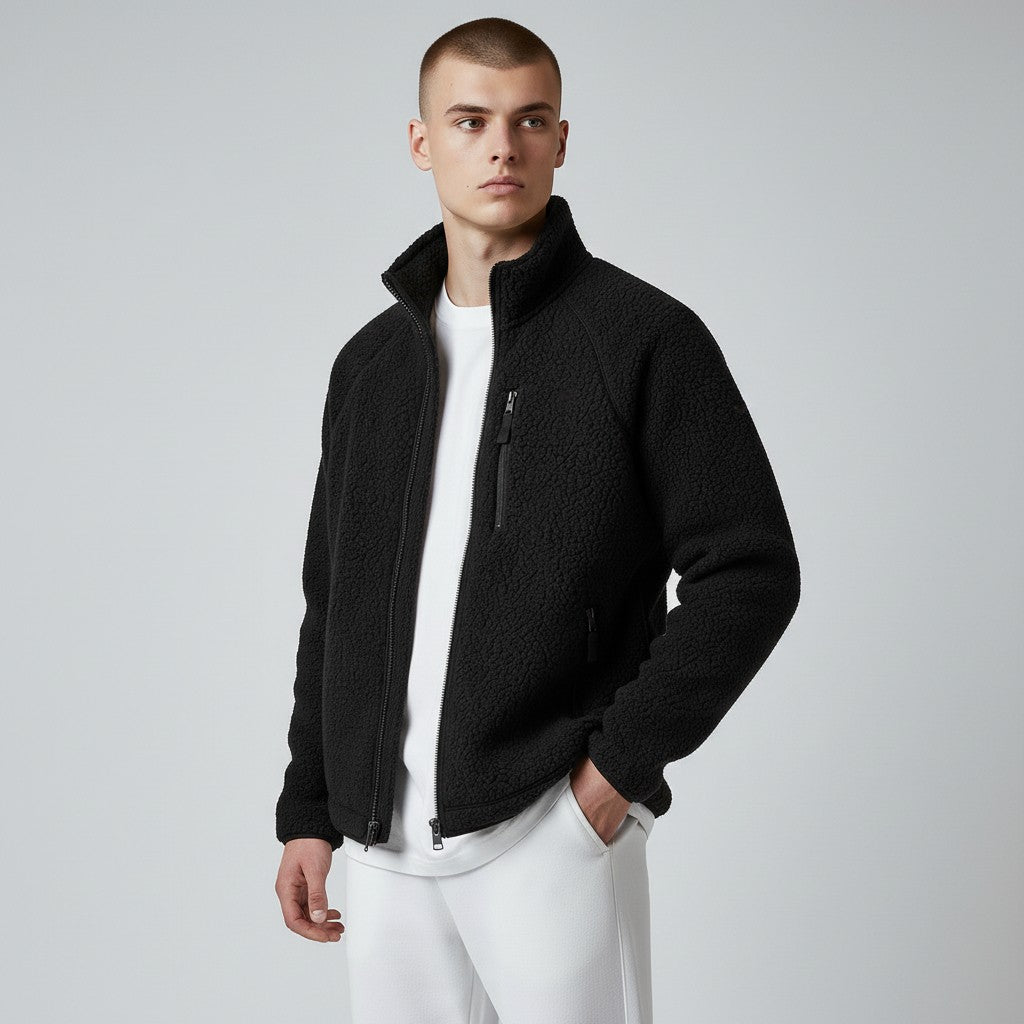 Veste polaire sherpa homme col montant zip frontal doublure douce