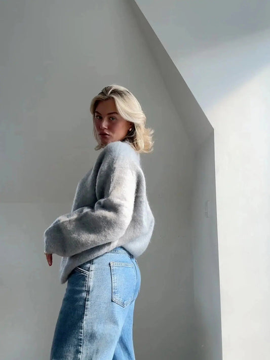 Maglione oversize da donna in mohair, girocollo, morbido e avvolgente